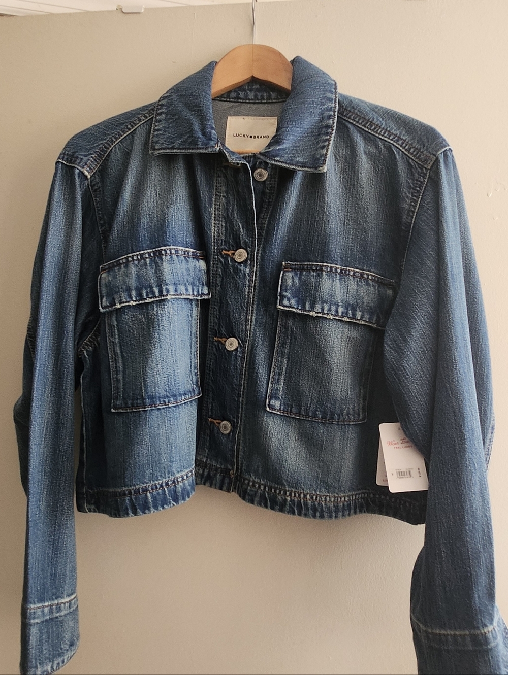 Lucky Brand Distressed Medium Blue Denim Shirt /Jacket
